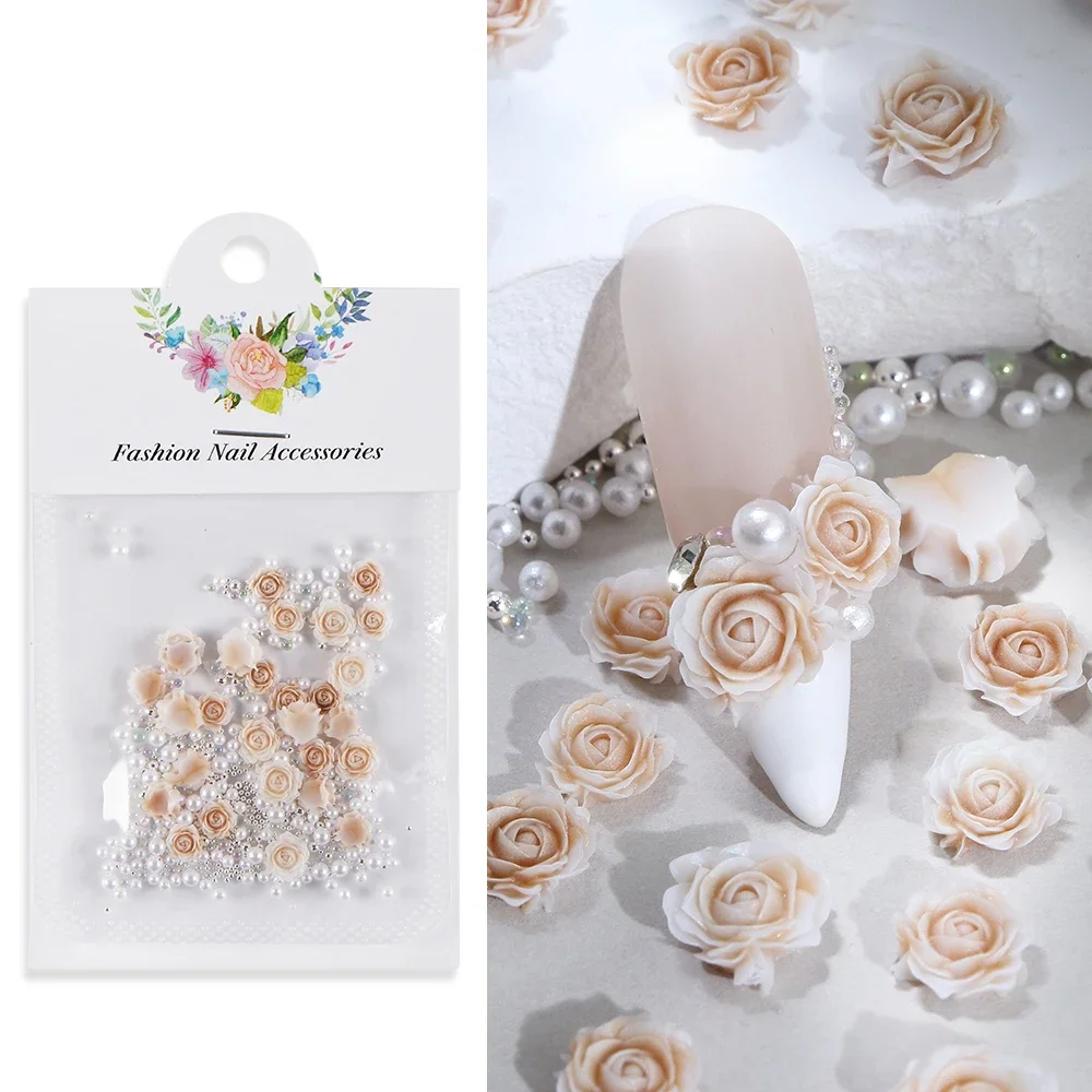 Nails Charm Accessories Rose Pearl Design Flowers Manicure Art Rhinestone 3D Flower DIY Nail Jewelry Luxury Decoration Materials