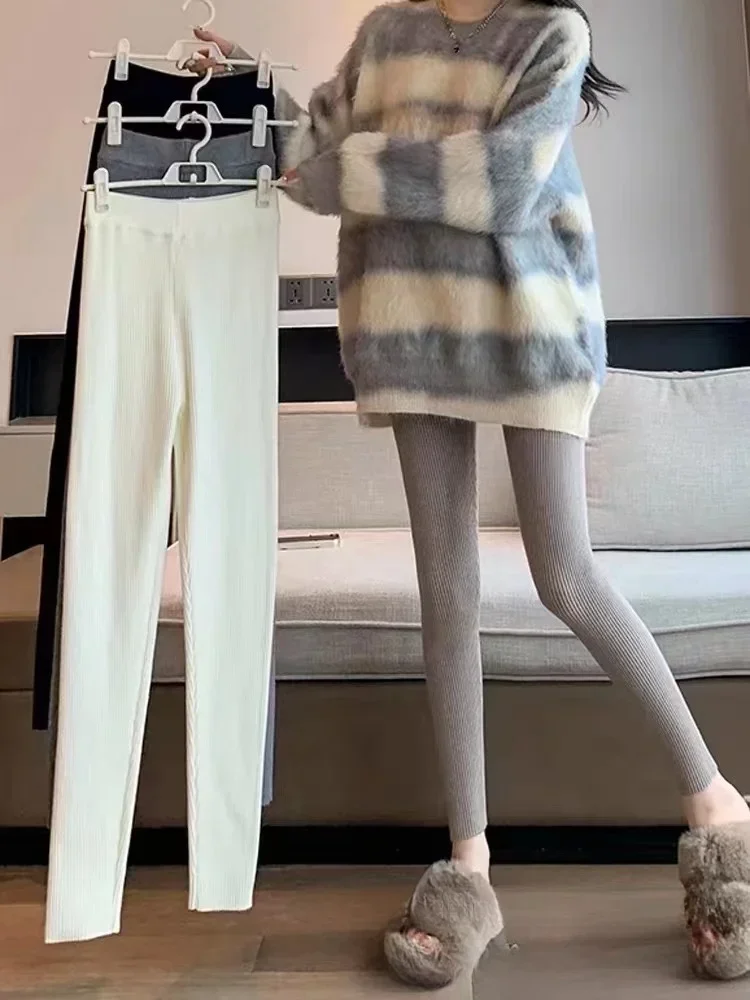 رياضي طماق امرأة الخريف الشتاء محبوك أفخم طماق مرنة موضة سليم صالح المرأة عالية الخصر سراويل رياضية رياضية