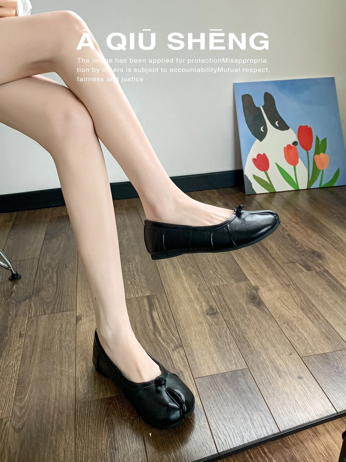 black-leather-version-folded-toe-pig-hoof-ballet-flat-shoes-new-style-comfortable-slip-on-women's-fashion-shoes-for-daily-use