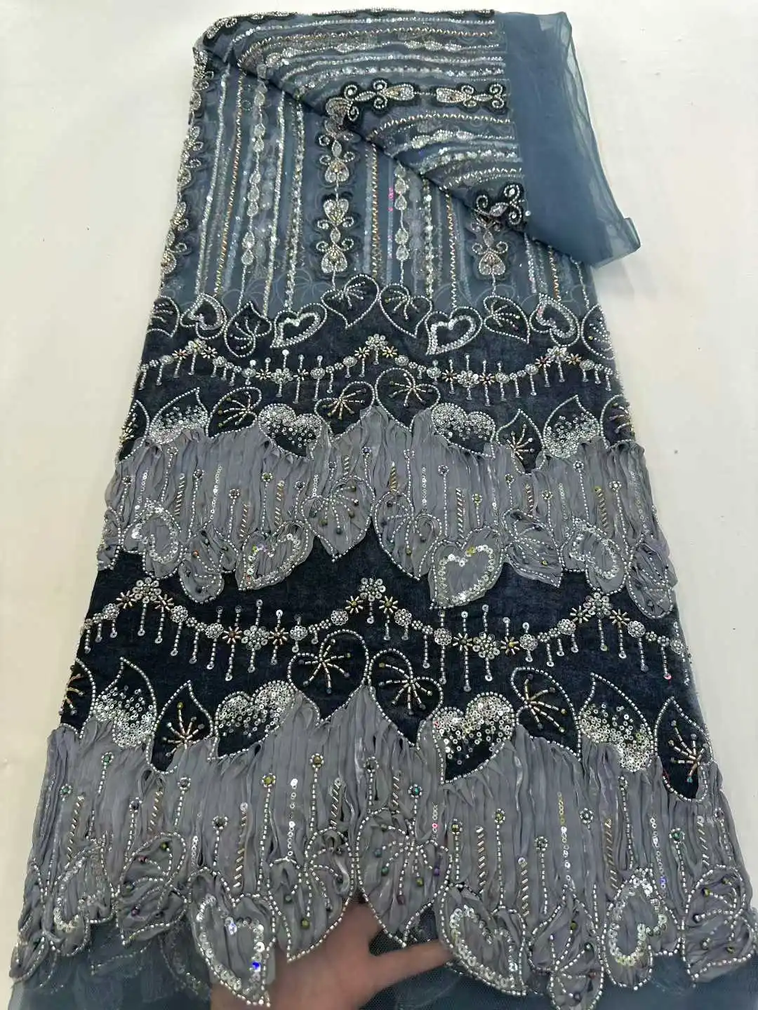 New African Velvet lace fabric 2026 Nigerian Sequins Wedding Lace Fabrics High Quality Lace French Beaded Lace Fabric For Dress