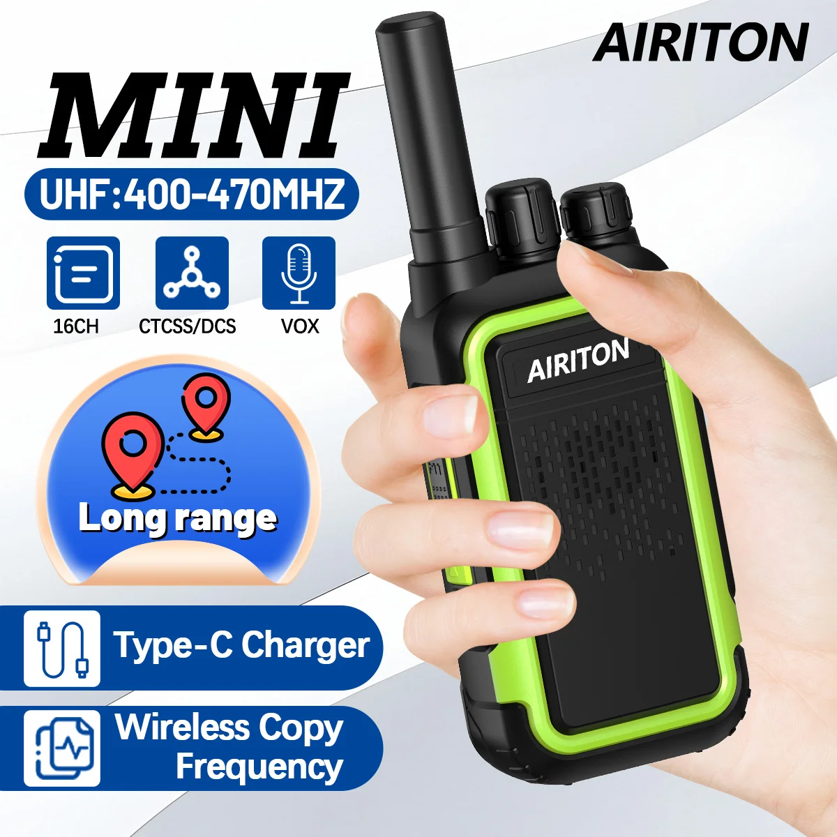 

Портативная рация AIRITON AI-F3: простое управление, UHF, беспроводное копирование частоты, VOX, для кемпинга, альпинизма, активного отдыха и походов.