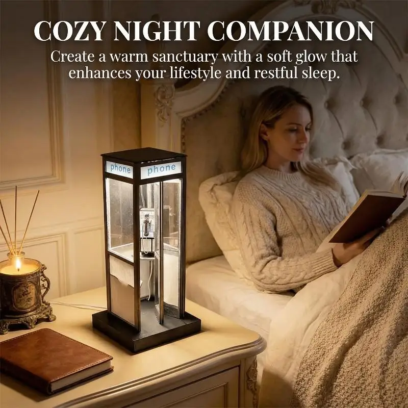 NEW 1PC Retro Vintage Phone Box Decorative Night Light Tall Phonebooth Table Lamp Warm LED Classic Telephone Booth Home Ornament