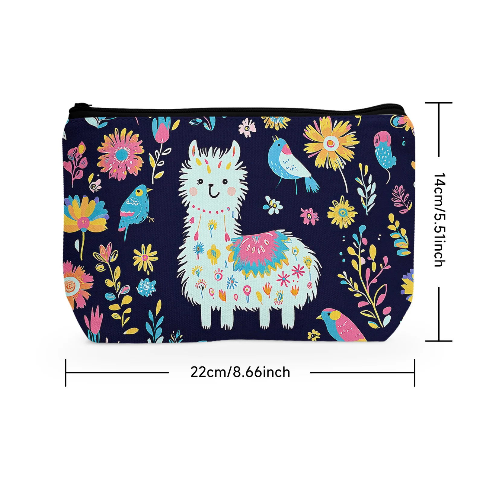 1Pc Alpaca Makeup Bag Abstract Cartoon Art Style Funny Tropical Plants Animal Black Background Cosmetic Bags