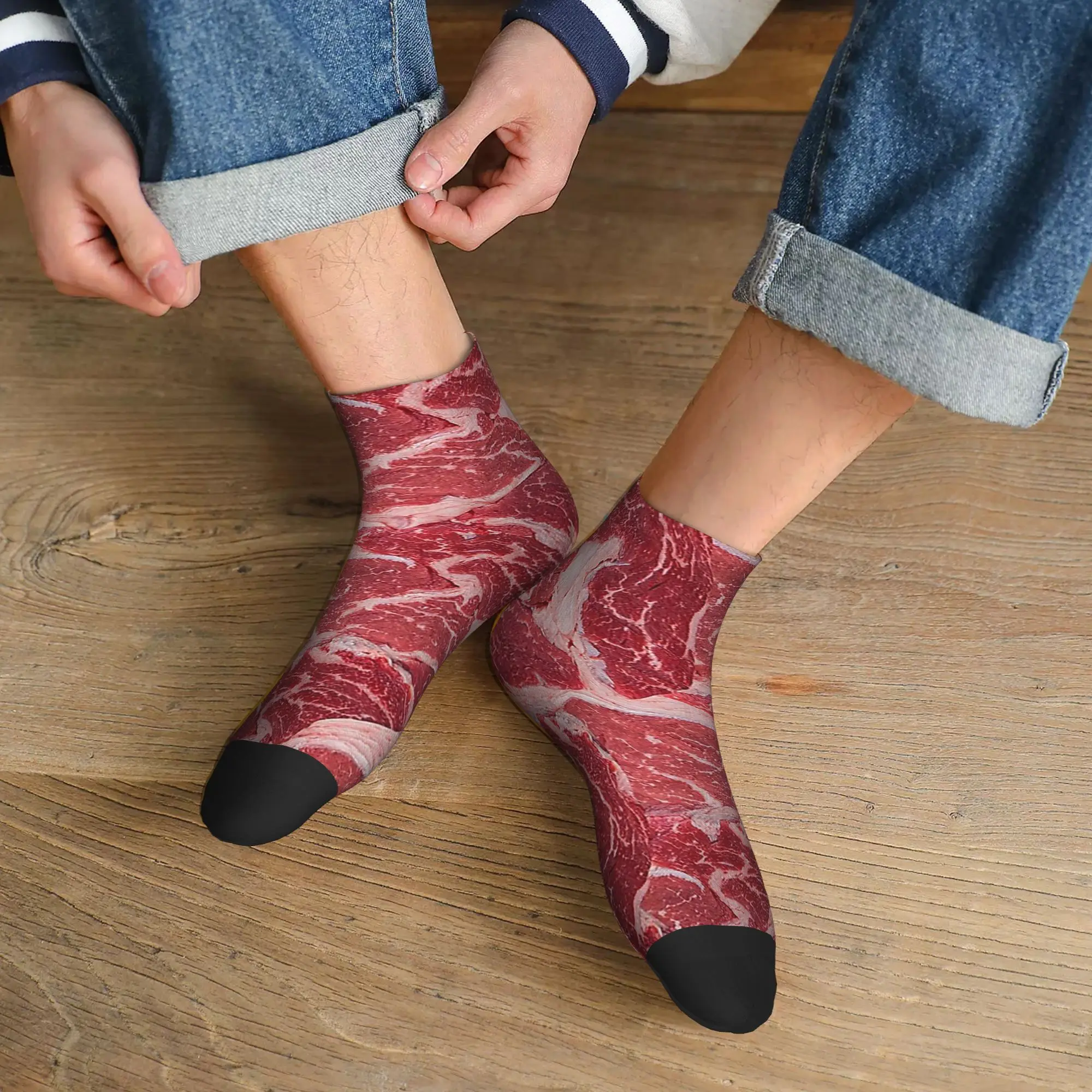 All Seasons Meat Socks Harajuku Sweat Absorbing Crew Socks Funny Stockings for Men Women Christmas Gifts