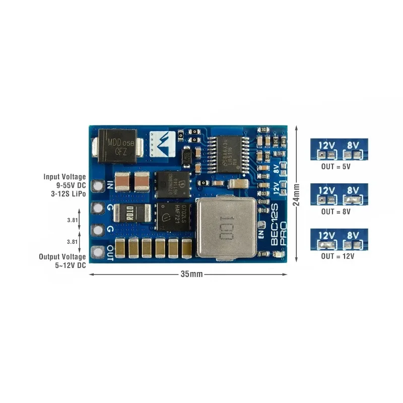 5A 高電流降圧コンバータ – FPV ドローン、RC カー、ロボット用の 9 ～ 55V 入力から 5V 8V 12V 出力