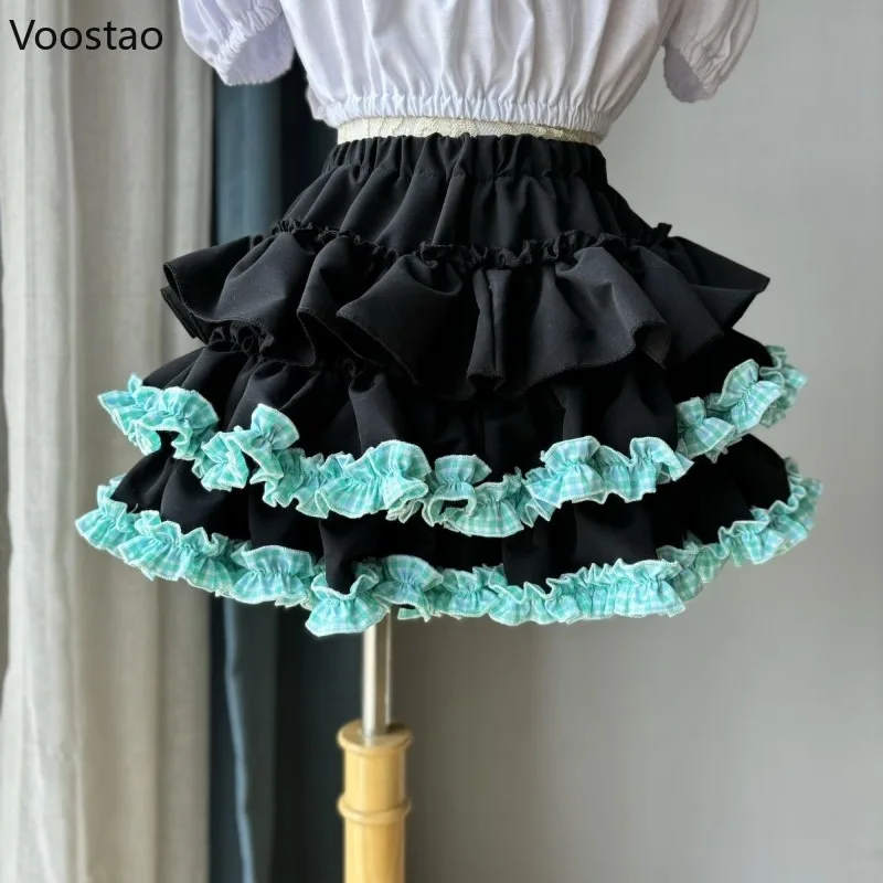 Słodkie spódnice Kawaii Lolita tort japońskie kobiety gotyckie Y2k falbany puszyste spodenki halki dziewczęce na co dzień moda spódnica Culotte