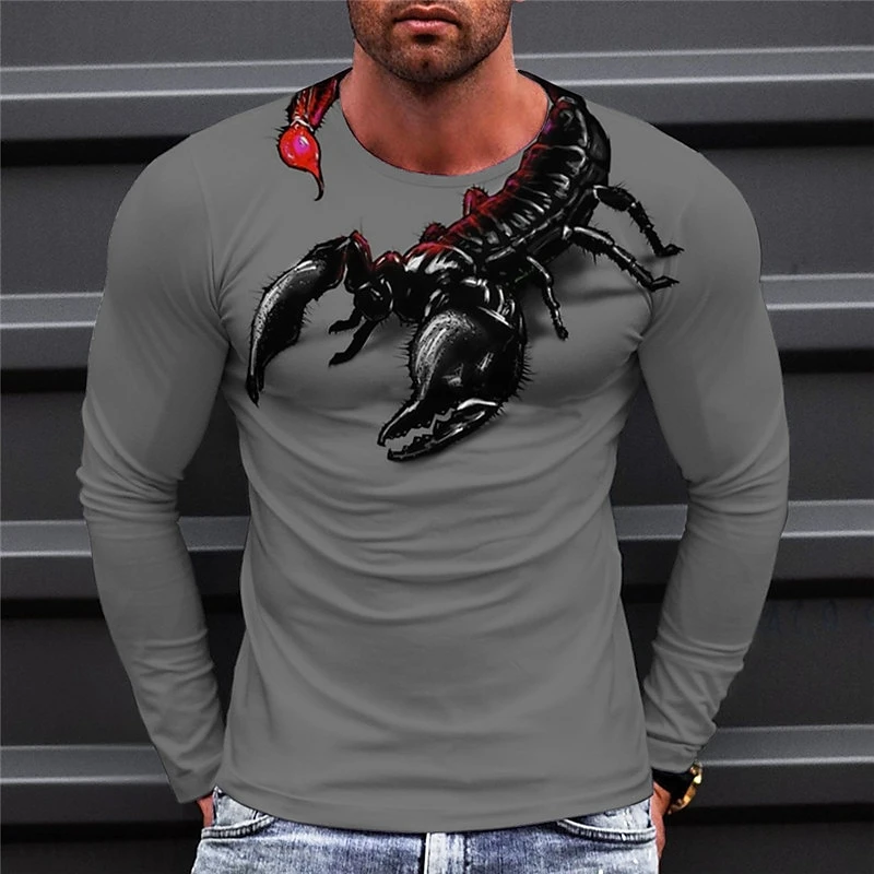 Trend Scorpion Pattern T-shirts Spring Autumn Fashion O Neck 3D Printed Long Sleeve T Shirts Casual Streetwear Loose Mens Tees