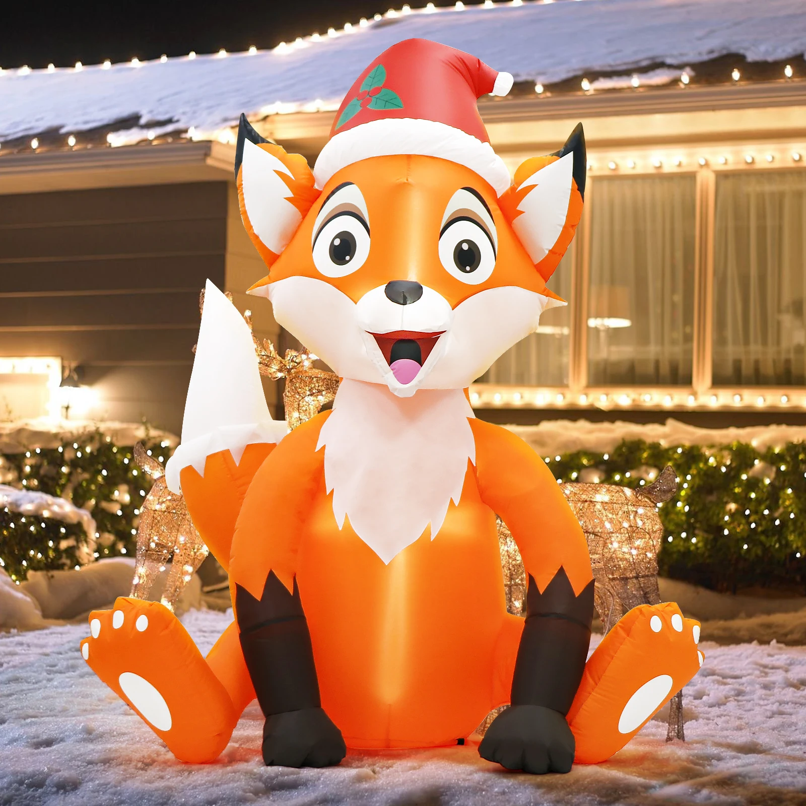 6FT Christmas Inflatable Decoration, Seated Fox for Christmas, Suitable for Patio and Outdoor Decoration.