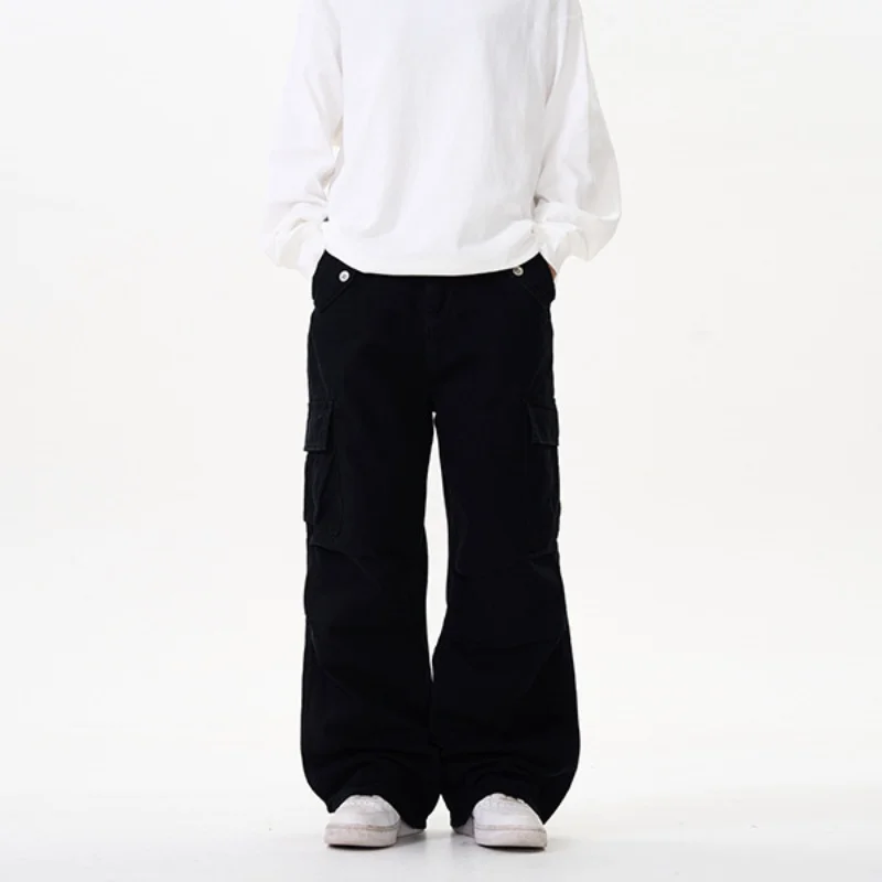 Retro Casual Overalls Men's Loose Wide-leg Vintage Washed Straight Long Cargo Pants Fashion Trousers BOTTOMS XXL
