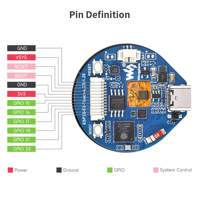 Imagem -05 - Placa de Desenvolvimento com Tela Sensível ao Toque Display Lcd Redondo com Wifi Acelerômetro Bluetooth Ble Sensor Giroscópio 1.28 Esp32-s3