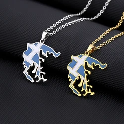 New Greece Map Flag Pendant Necklace For Women Men Gold Silver Color Stainless Steel Fashion Greek Jewelry Patriotic Gifts