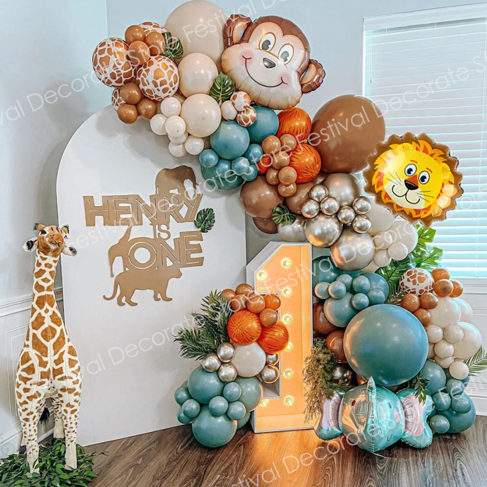 74/106pcs Jungle Animal Balloon Safari Monkey Lion Foil Balloons Wild One Baby Shower Kids Birthday Party Decorations for Home