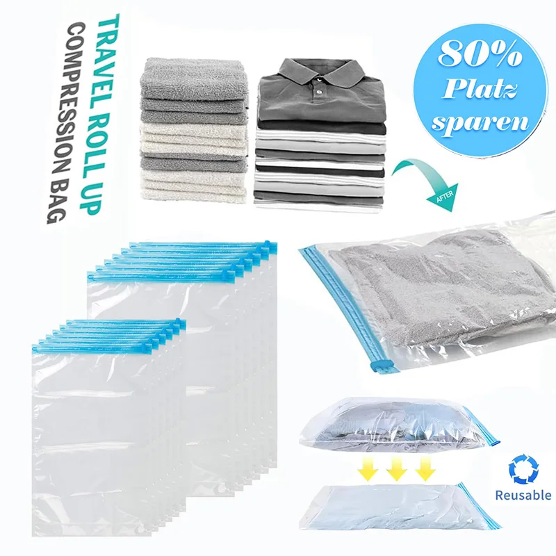 24 Pack Travel Vacuum Storage Bags Hand Roll UP Compression Bags For Clothes amping Essentials, Luggage Packing Organizer