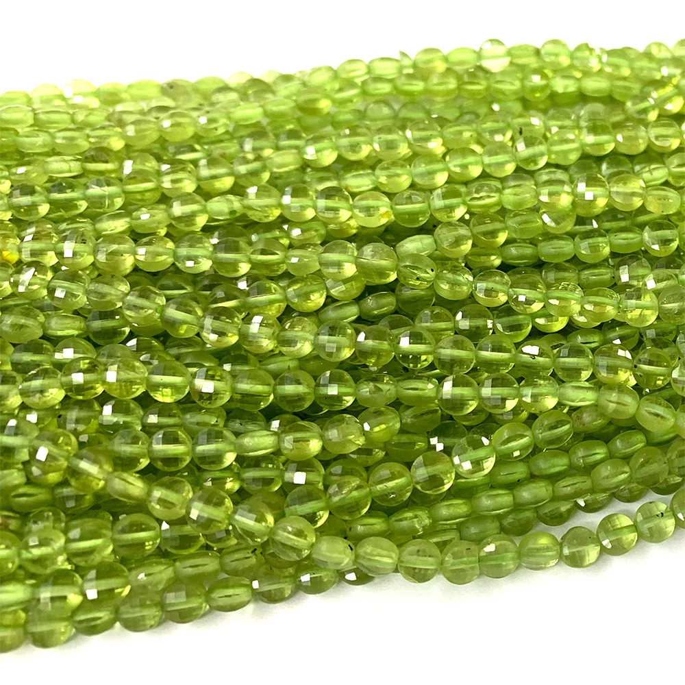 Veemake Natural Peridot Flat Coin Faceted Beads For Jewelry Making Necklace Bracelets Earrings Ring 07107