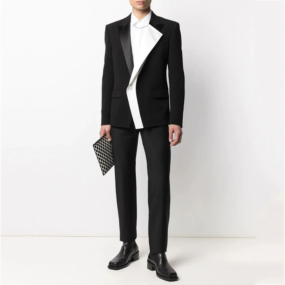 

Новый модный мужской костюм с уникальными остроконечными лацканами контрастного приталенного кроя из двух предметов на одной пуговице для официальной вечеринки, свадьбы, жениха, индивидуальный комплект