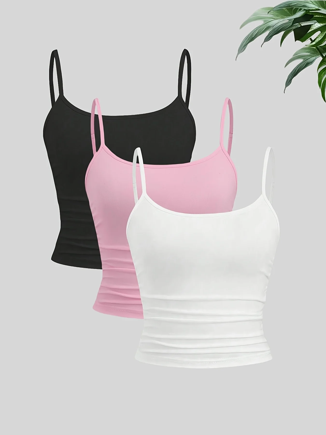 New Fashion Women's Solid Color Versatile Slimming Strap Top 3-Piece Set