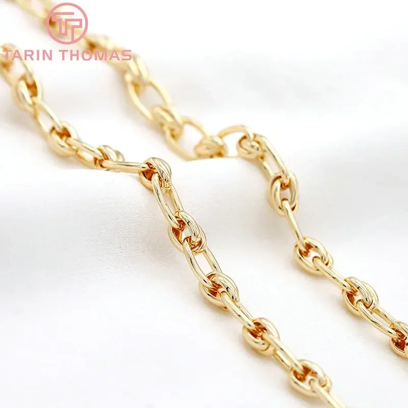 (6350)  50CM Width 8MM 24K Gold Color Plated Brass Necklace Chains Bracelet Chains High Quality Jewelry Accessories Wholesale