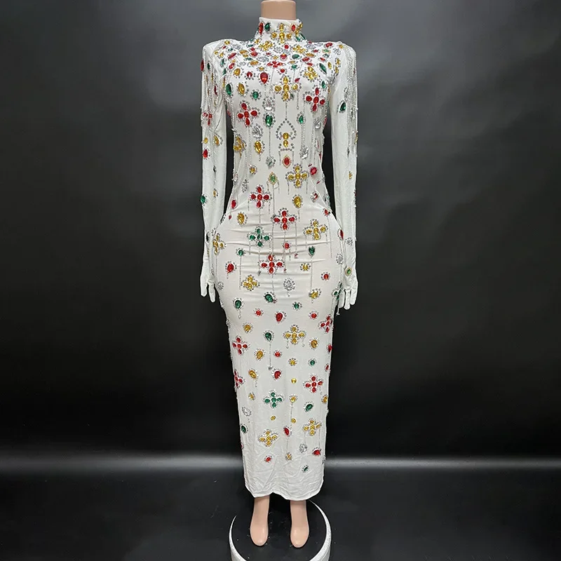 Luxe scintillant Champagne grand cristal Transparent longue robe de Train ensemble robe de célébration d'anniversaire robe de soirée robe de danse de mariage