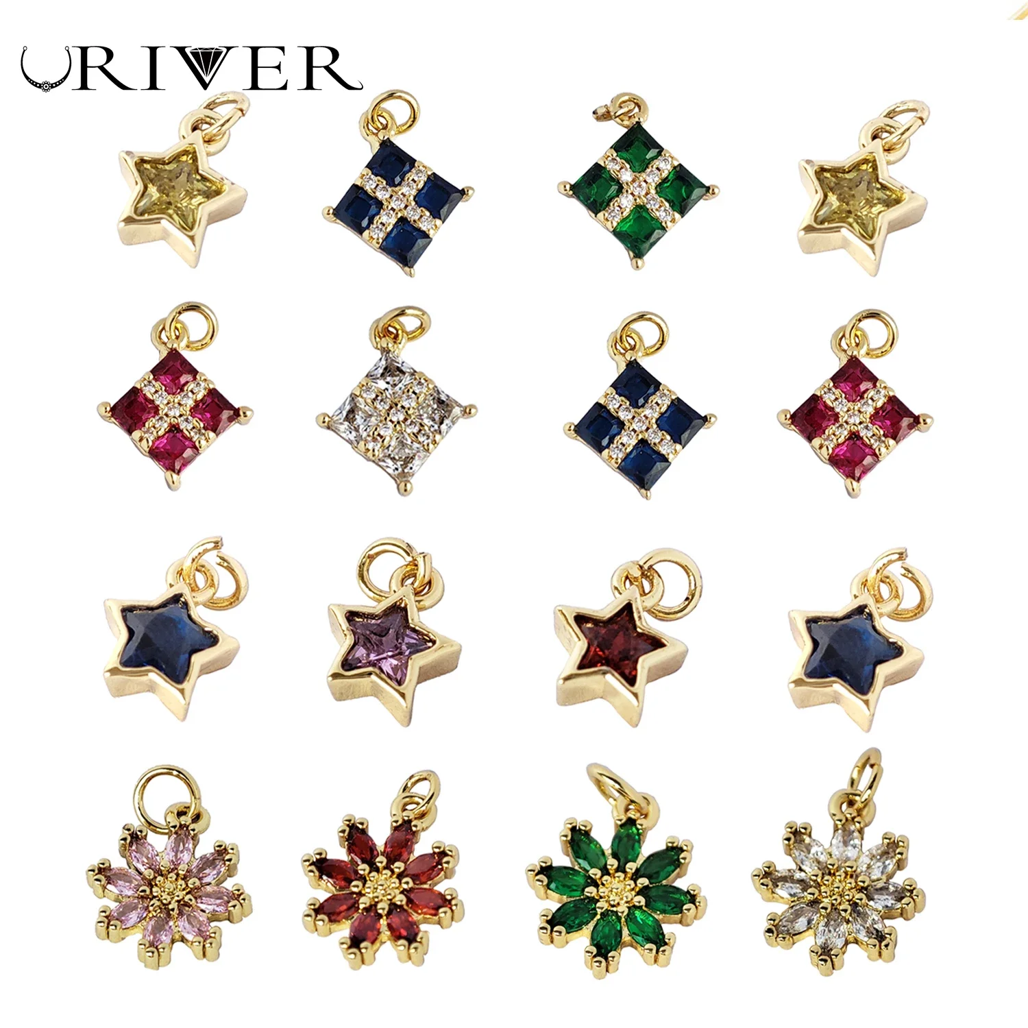 Cubic Stars Flowers Squares Pendants for Women Accessories for Jewelry Making Inlay Zircon Charms DIY Necklace Earrings Parts