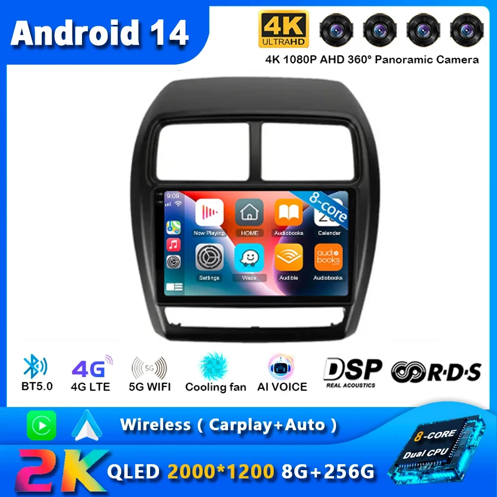 Android 14 Car Radio For Mitsubishi ASX 1 2016 2017 - 2022 Navigation GPS Multimedia Player Stereo wifi+4G Carplay auto video BT