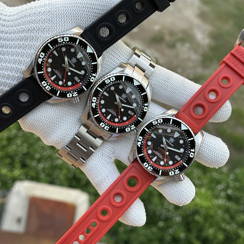 STEELDIVE Men GMT Watch 44.9mm Automatic Mechanical Wristwatch Diver 20ATM Waterproof BGW-9 Luminous Sapphire NH34 Ceramic Bezel