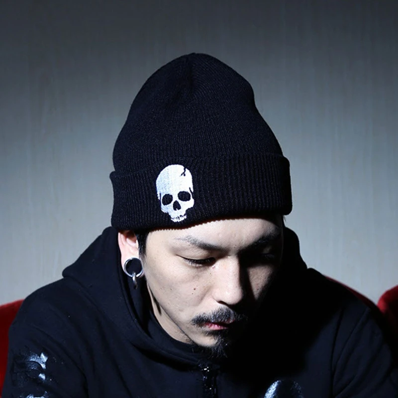 Men Women Fashion Casual Knitted Hip Hop Hat Halloween Skull Prints Winter Punk Beanie Cap for Daily Street Wear Y2k Accessories