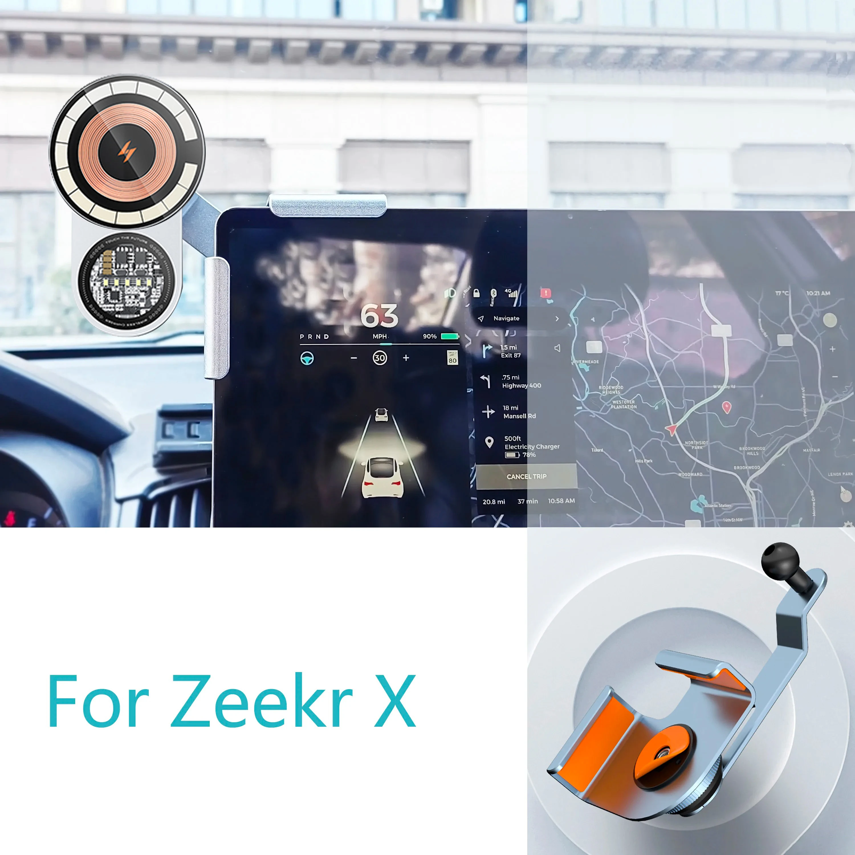 

For Zeekr X Car Phone Holder Display Fixed Magnetic Suction Wireless Charging Stand Aluminum Alloy Base Phone Mounts Accessories