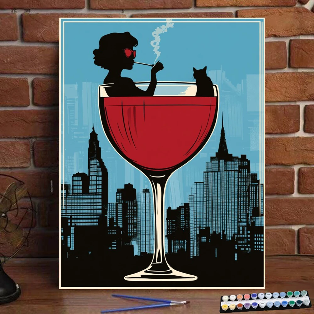 

Painting by Numbers Take a bath in the wine glass Art Culture Digital Painting Handmade Adult Children Gift Wall Decoration D
