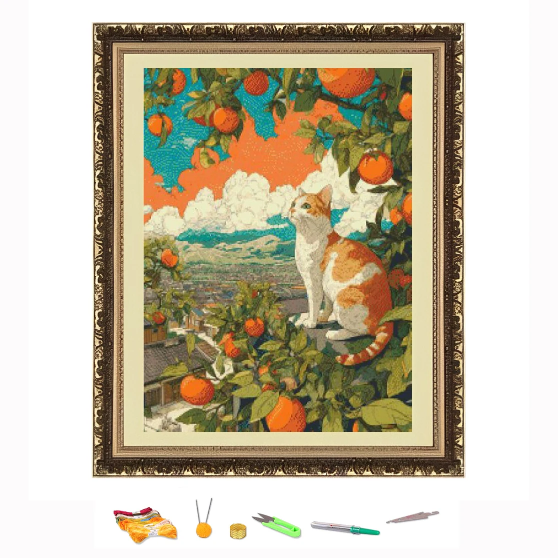 

Вышивка крестиком, кошка под апельсиновым деревом, нить для рисования, набор для рукоделия «сделай сам», украшение, напечатанный на холсте 11CT
