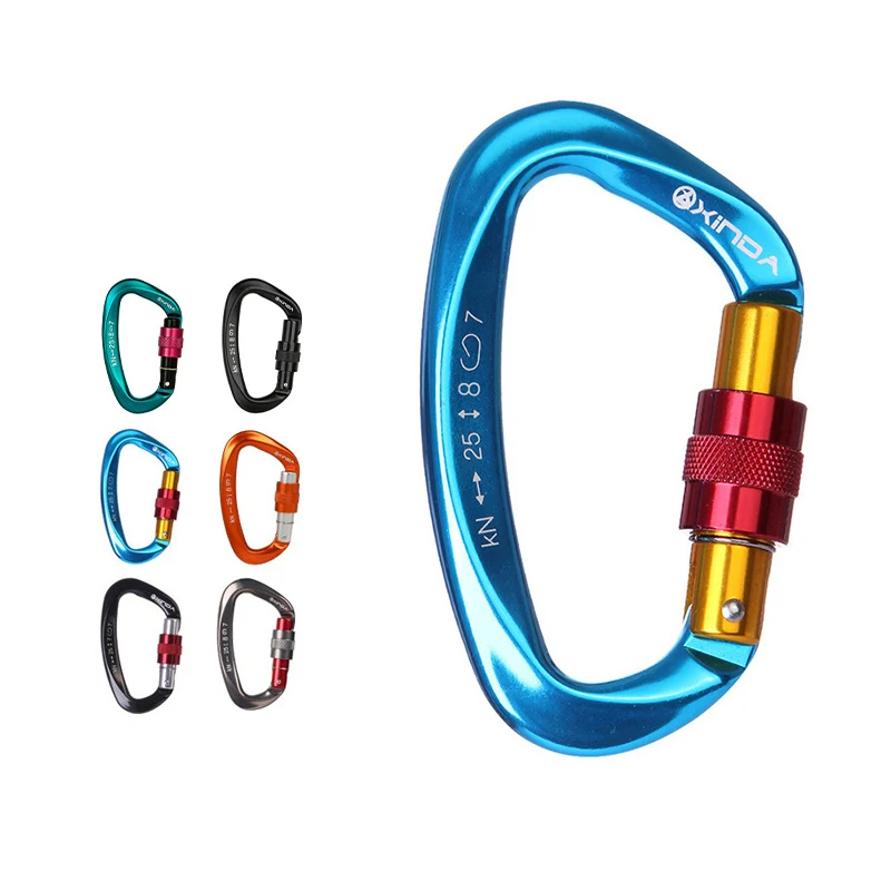 25KN Mountaineering Caving Rock Climbing Carabiner D Shaped Safety Master Screw Lock Buckle Camping Keyring 6 Colors