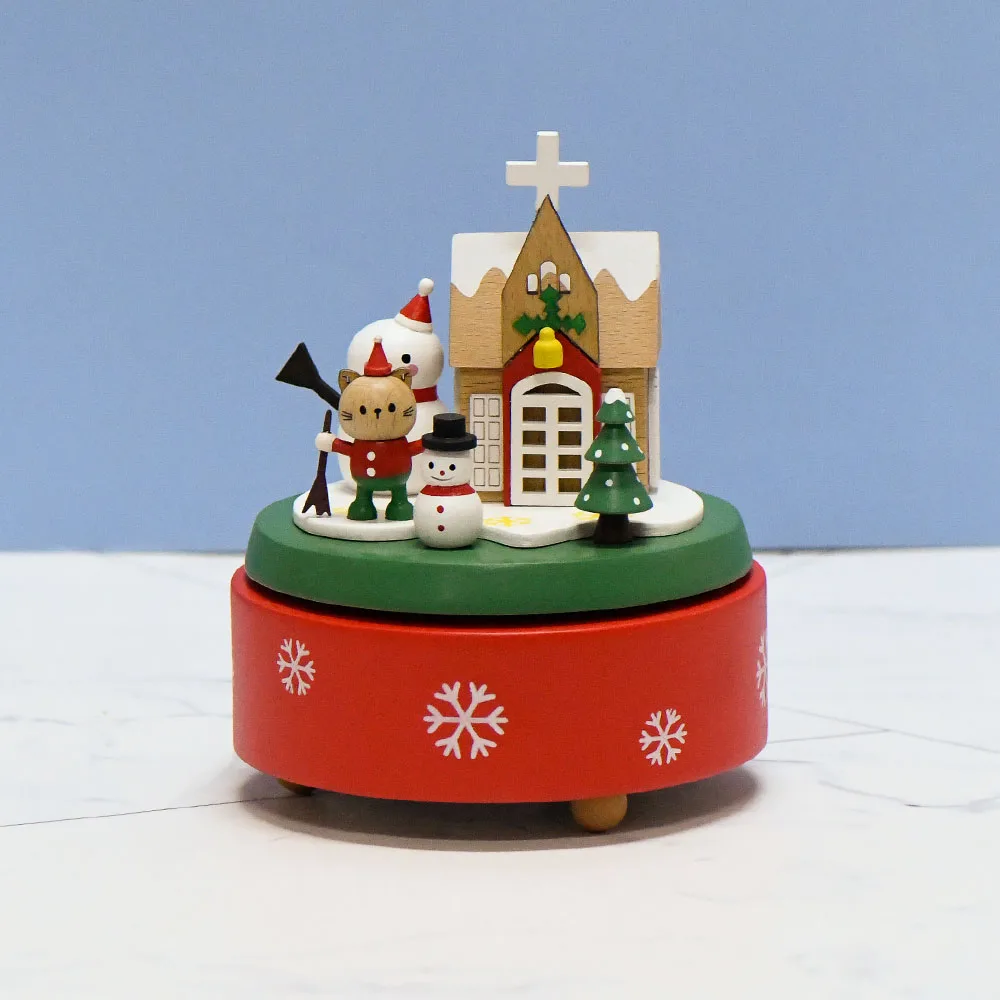 

Creative Merry Christmas Gifts Beech Wooden Wind Up Clockwork Music Box For Home Decor
