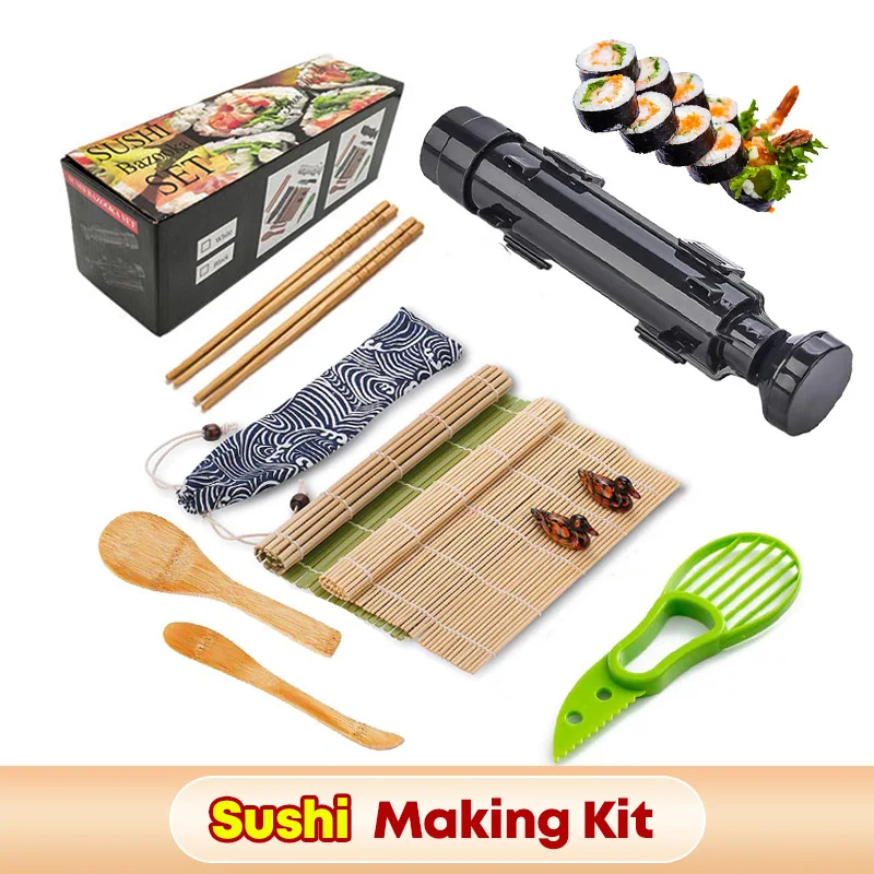 11Pcs/Set Sushi Maker Equipment Kit Japanese Rice Ball Cake Roll Mold Sushi Multifunctional Mould Making Sushi Kitchen Tools