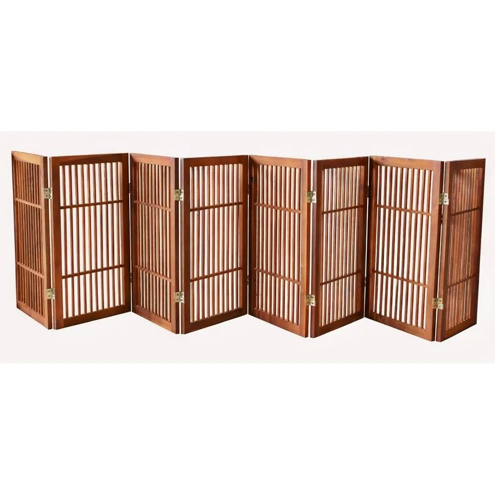 Pet Dog Gate Freestanding Strong Durable Folding Wooden Fence Portable Acacia Hardwood Safety Barrier for Indoor &