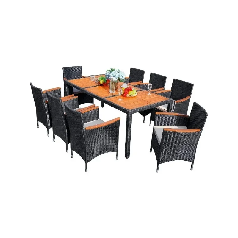 9 Piece Patio Dining Set Outdoor Acacia Wood Table and Chairs