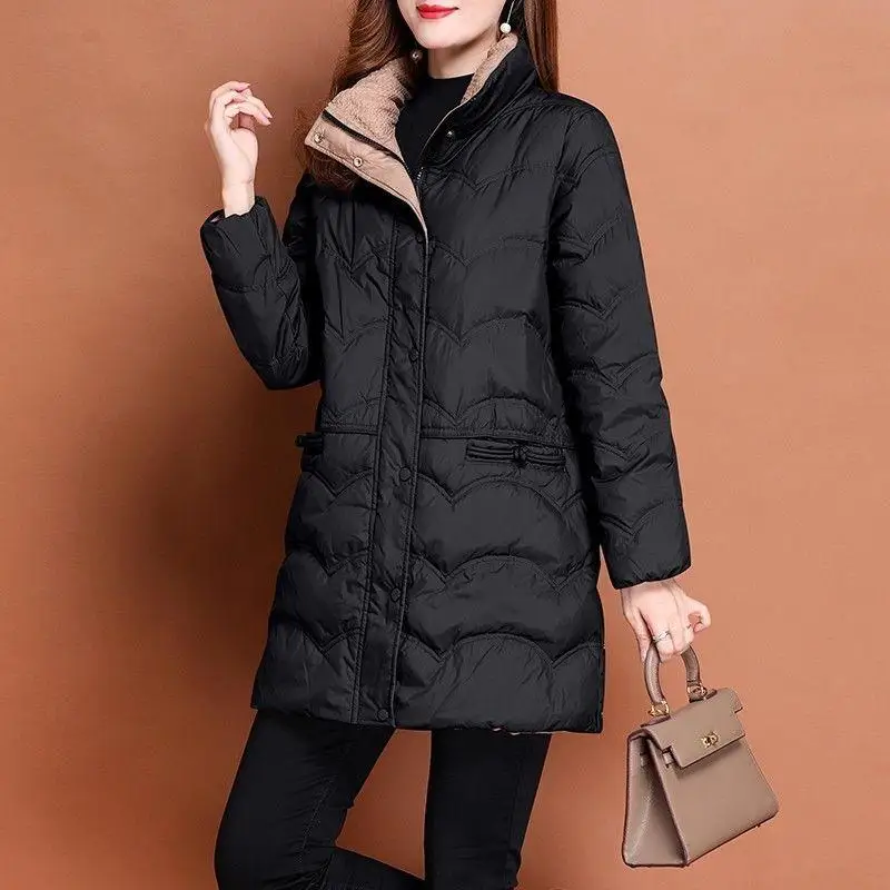 

Для похудения Du down Jaet винтажный художественный женский зимний новый свободный крой средней длины для мам, повседневные поездки на работу