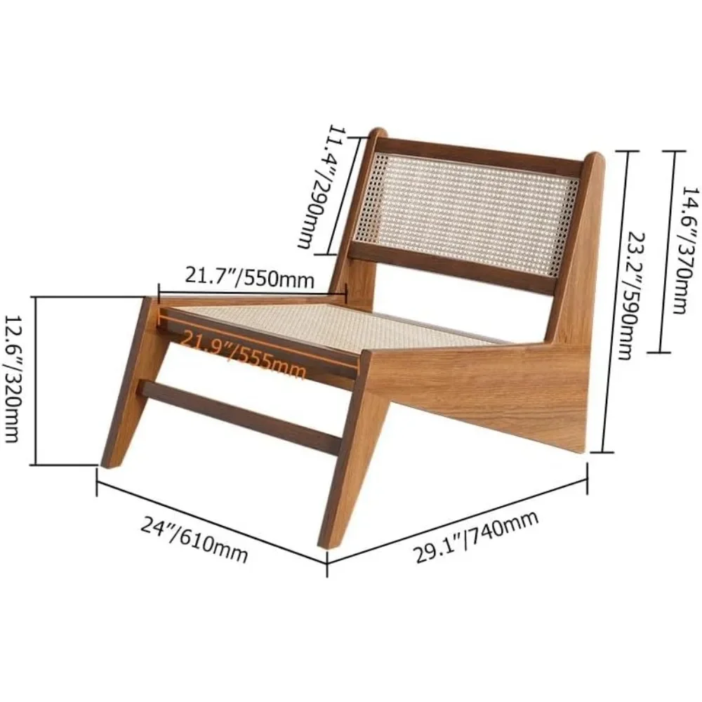 Living room Mid-century modern armless chair, style Walnut, Rattan and Wood Lounge Chairs, Bedroom and Balcony chair