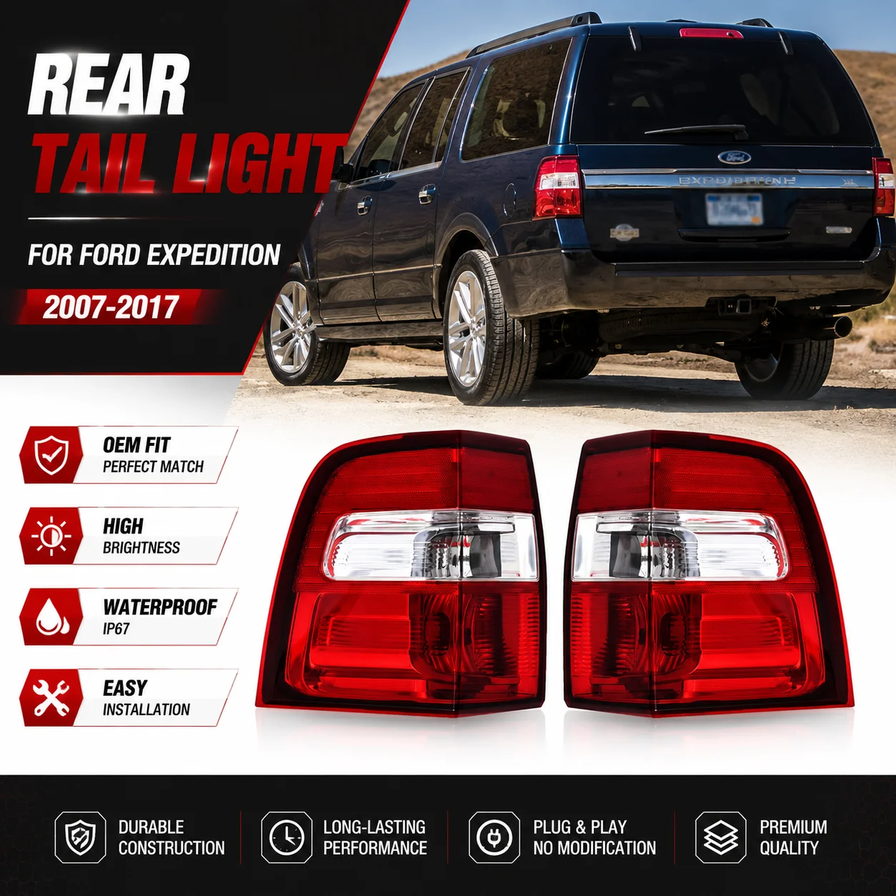 For Ford Expedition 2007-2017 Car Tail light Rear Bumper Light Stop Brake Lamp Turn Signal Warning