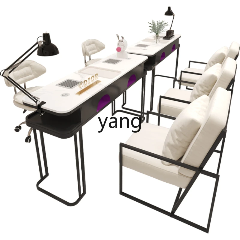 CX Cream Style Nail Table and Chair Marble Embedded Vacuum Cleaner Single Double Three-Person Nail Table