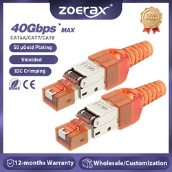 ZoeRax RJ45 connectors Cat6A CAT7 CAT8 Tool-Free Shielded RJ45 Termination Plug Connector, Zinc Alloy Metal Housing