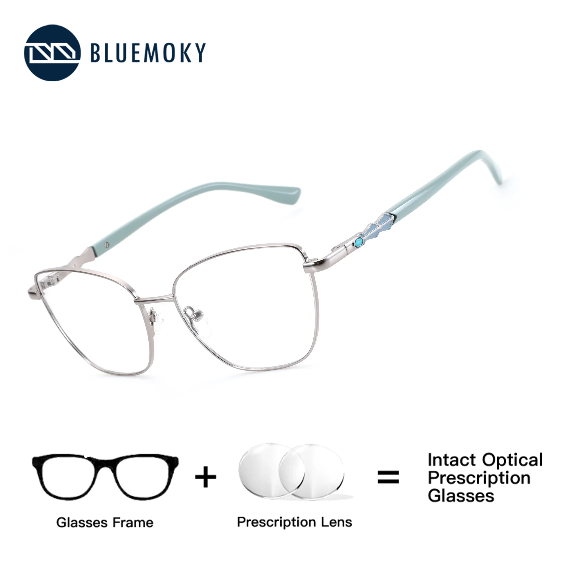 

BLUEMOKY S Size Metal Butterfly Prescription Glasses for Women Anti Blue Light Multifocal Myopia Optical Lenses with Recipe