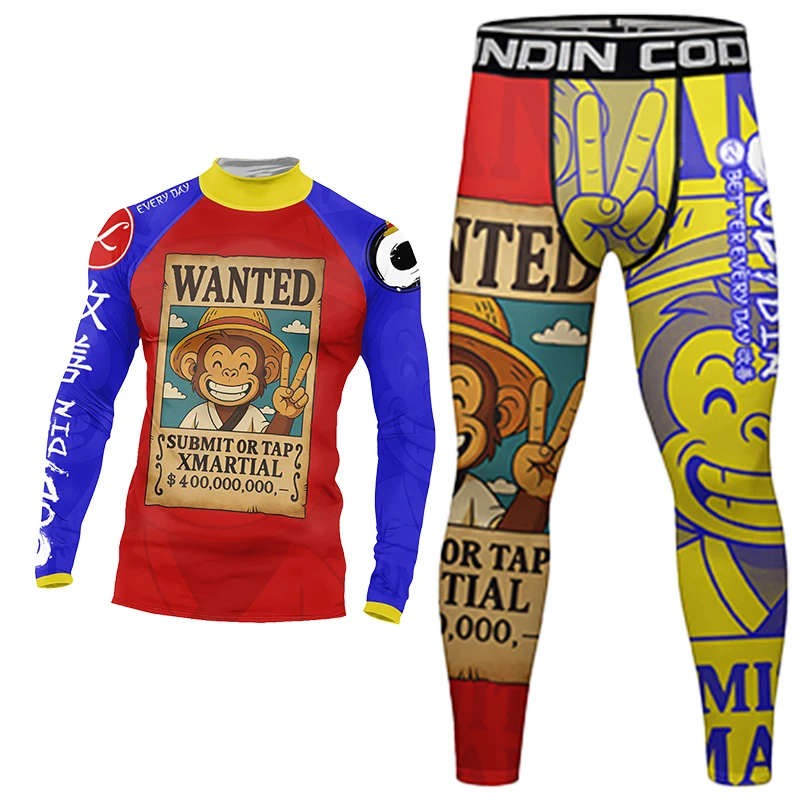 تي شيرت أصفر ساطع MMA No Gi Rashguard جيو جيتسو + بنطلونات مجموعة ملاكمة BJJ شورت مصارعة ضغط يغطي الرجل Spats بدلات رياضية