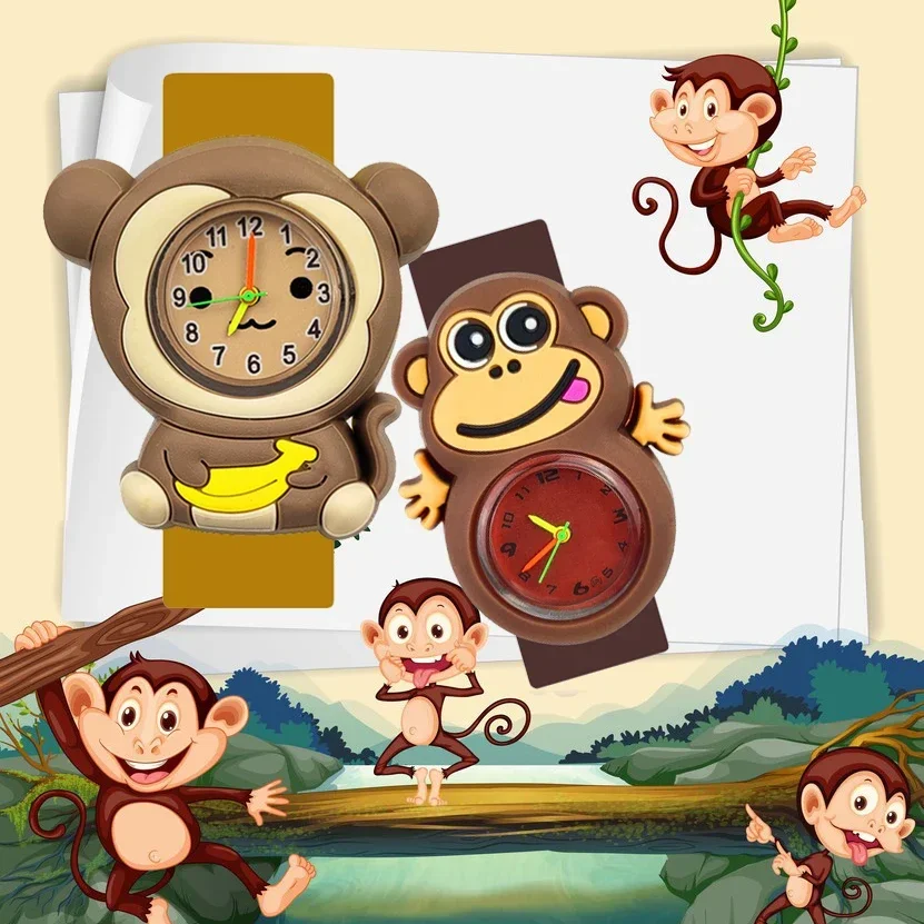 Dropshipping Slap Children Watches Cartoon Dog, Monkey, Cat, Pig Kids Watch Baby Learn Time Clock Toys Digital Wristwristes