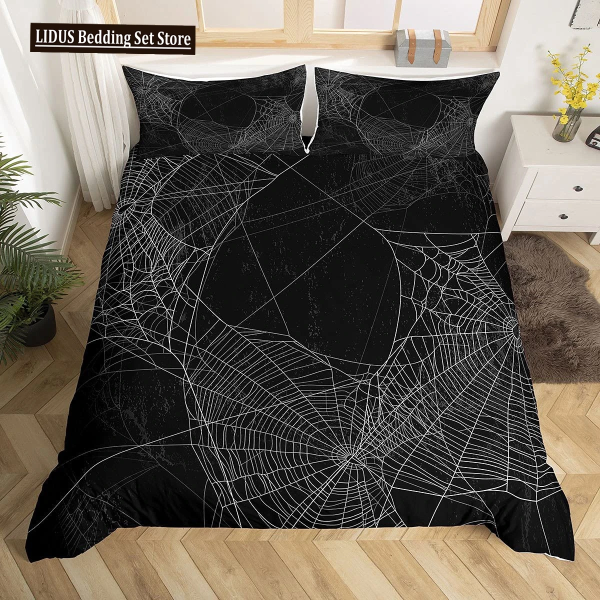 

Spider Web Duvet Cover Set Halloween Spider Bedding Sets Boys Girls Black White Comforter Cover Trick Or Treat Quilt Cover Set