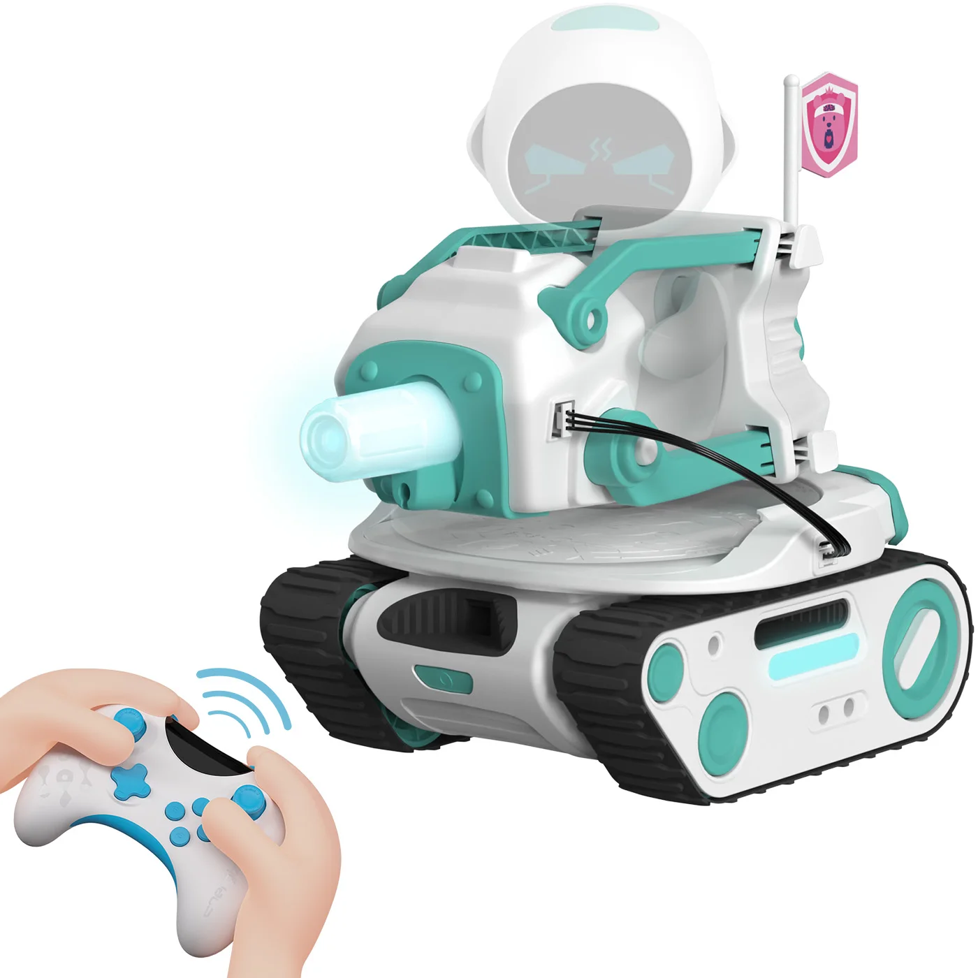 Panxer - Char de combat RC compatible avec le robot Eilik, jouets de voiture sur chenilles avec lumières LED et télécommande 2,4 GHz, exclu le robot