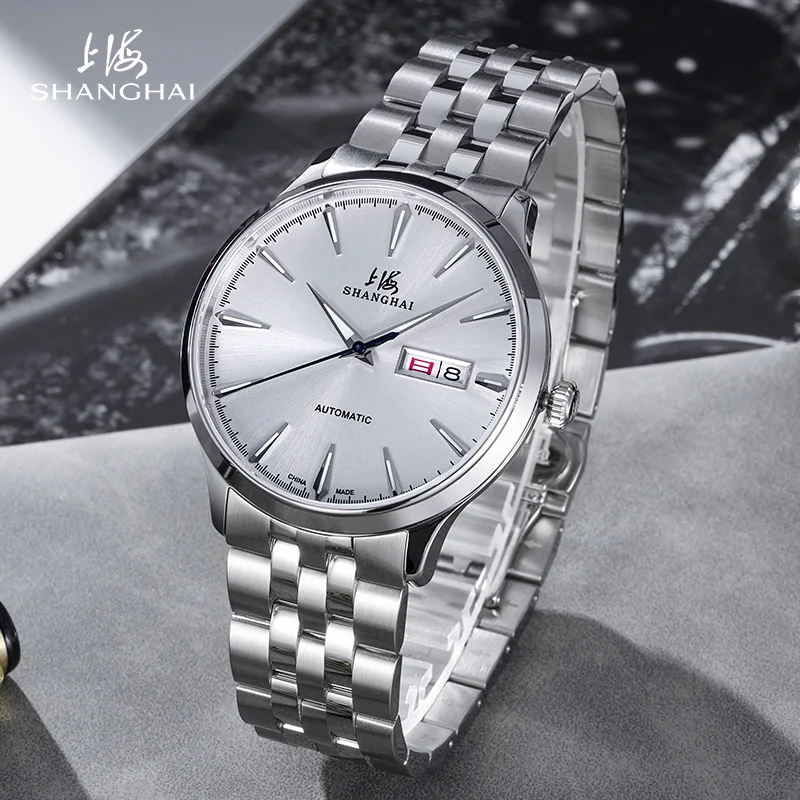 Nuevo reloj Shanghai para hombre, reloj mecánico automático, correa de acero inoxidable de lujo para negocios, reloj de zafiro para hombre 3085