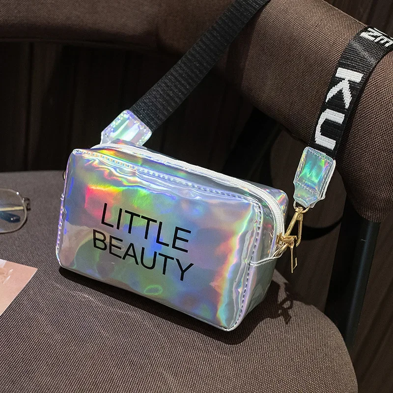 Bolso cruzado con láser para mujer, bandolera pequeña de PVC, de colores pastel, holográfica