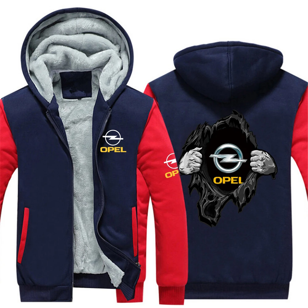 

2025 Autumn And Winter Man's Thicken Warm Comfortable Hoodies Opel Logo Print Cold-Proof Zipper Hooded Coat Patchwork Jacket