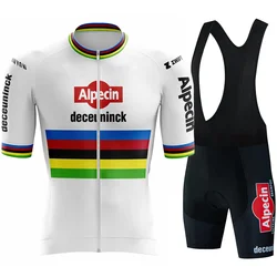 White Alpecin Fenix Deceuninck 2024 Team World Champion Cycling Jersey Set Short Sleeve Clothing Road Bike Shirts Suit MTB Wear