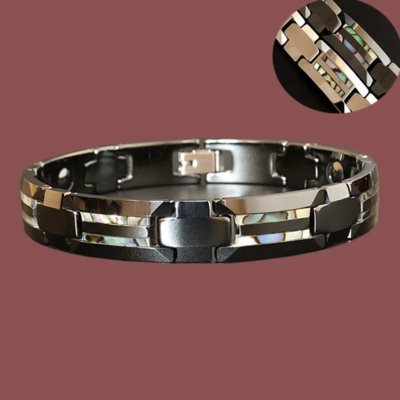 Punk Men Women Magnetic Bracelet Wristband Luxury Natural Shell Never Scratch Tungsten Steel Cross Bracelets Bangle Jewelry Gift