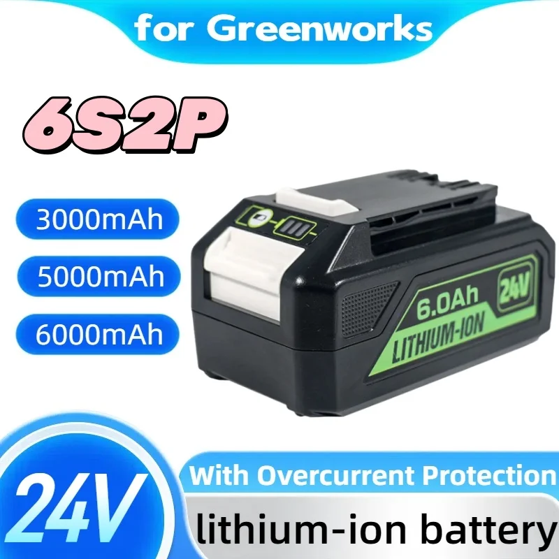 24V 6.0Ah Li-ion Battery for Greenworks Power Tools 20362 MO48L4211for Lawn Mower Trimmer Blower Replacement Power Tools P108